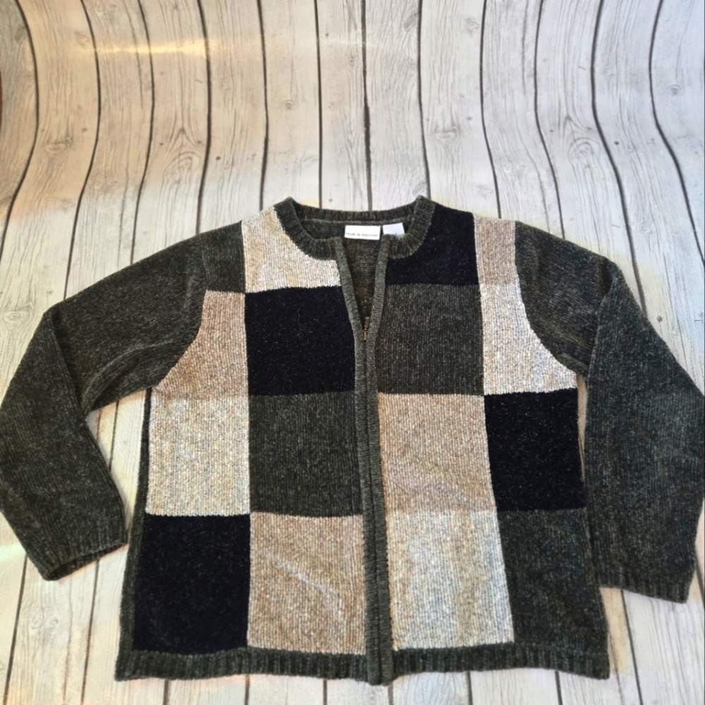 Croft & Barrow Women Color Block Zip up Sweater Size L